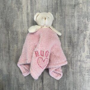 Pink Security Blanket Lovey White Bear Embroidered Hugs Plaid Heart Plush 15”